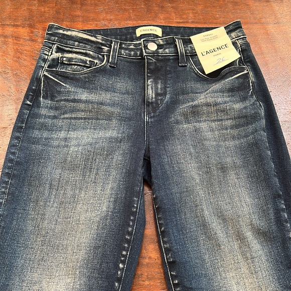 L'AGENCE Sneeki Jeans Super Stretch Low-Rise Straight Leg Hanson Blue Women's 26 - Picture 5 of 16